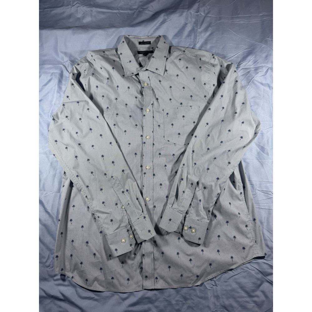 Banana Republic Men's Grey Palm Tree Long Sleeve Button Up Shirt Size XL